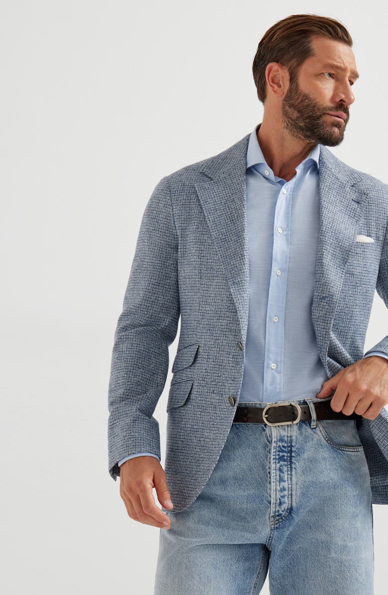 Brunello Cucinelli Check deconstructed blazer, Alternate, color, Denim