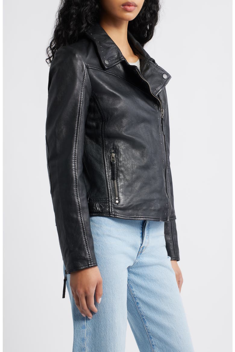 Morgan Studded Leather Moto Jacket, Alternate, color, BLACK