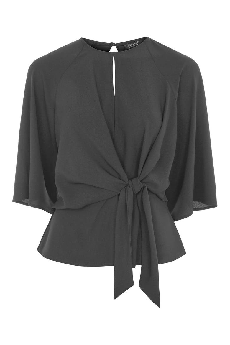 Slouchy Knot Front Blouse, Alternate, color, BLACK
