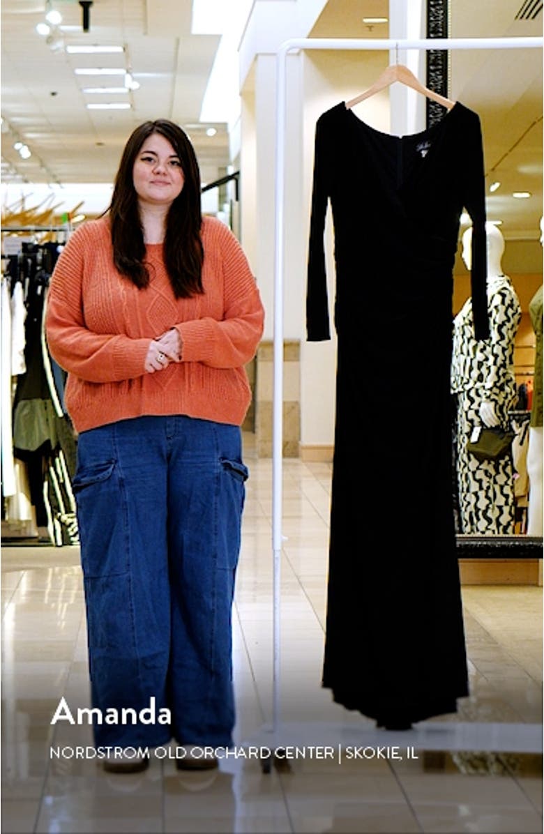 Long Sleeve Ruched Jersey Gown, sales video thumbnail