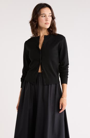 Nordstrom Rack Crewneck Crop Cardigan In Black