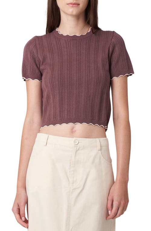 Find Me Now Toddy Mixed Stitch Crop Sweater In Aubergine