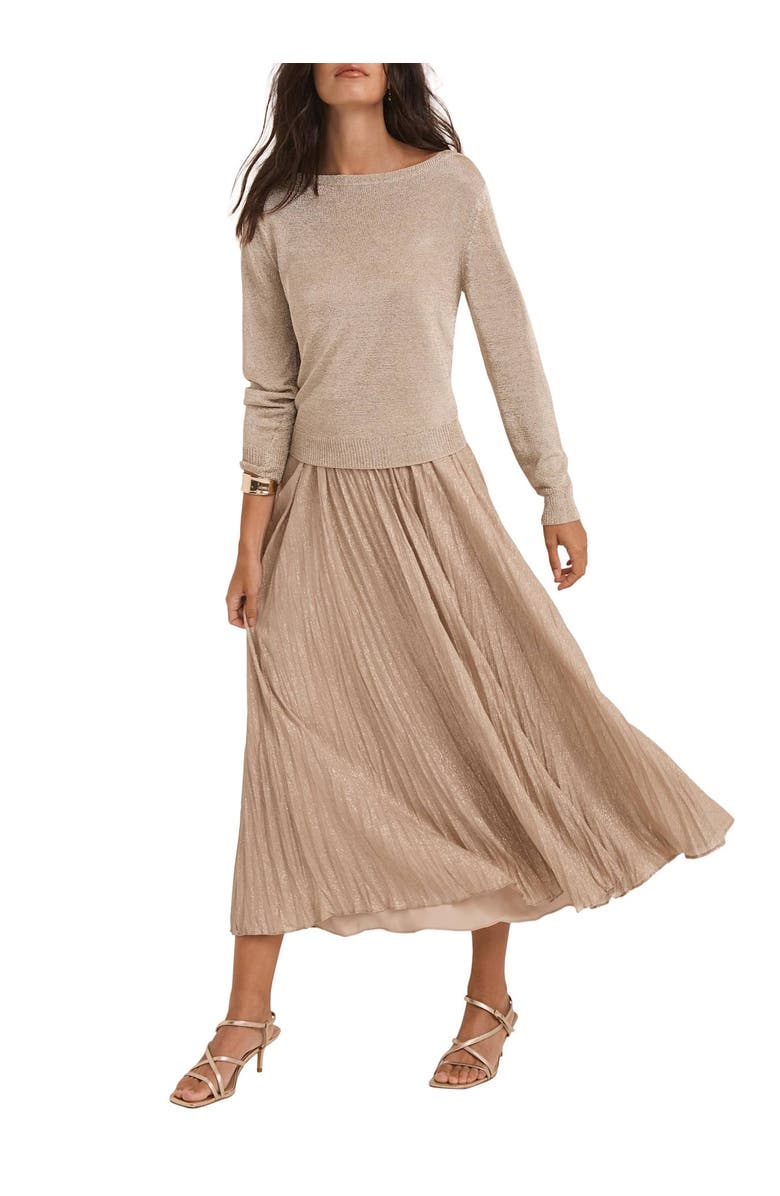 MINT VELVET Metallic Knit Layered sweater Dress, Main, color, Gold