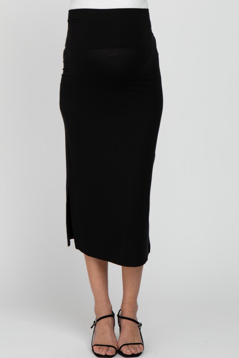 Solid Side Slit Maternity Midi Skirt, Alternate, color, Black
