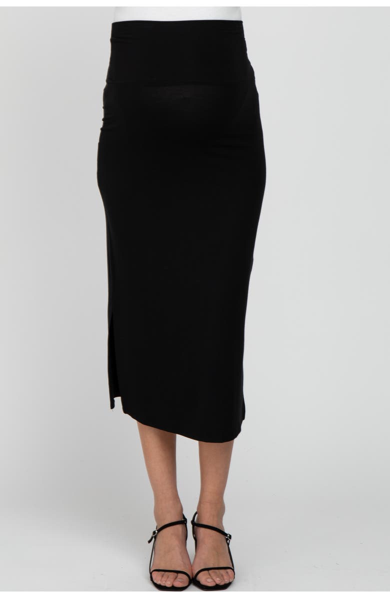 PinkBlush Solid Side Slit Maternity Midi Skirt, Alternate, color, Black