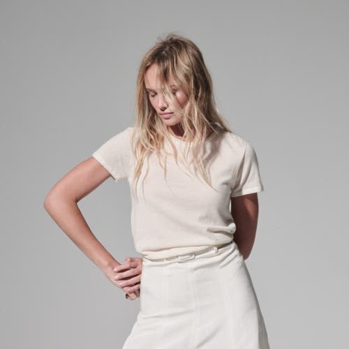 Majestic Filatures 100% Machine Washable Cashmere Short Sleeve Crewneck T-Shirt in Milk  product