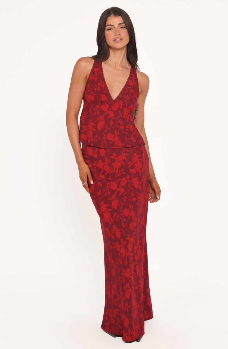 Petal & Pup Velman Floral Print Maxi Skirt, Alternate, color, Burgundy Floral