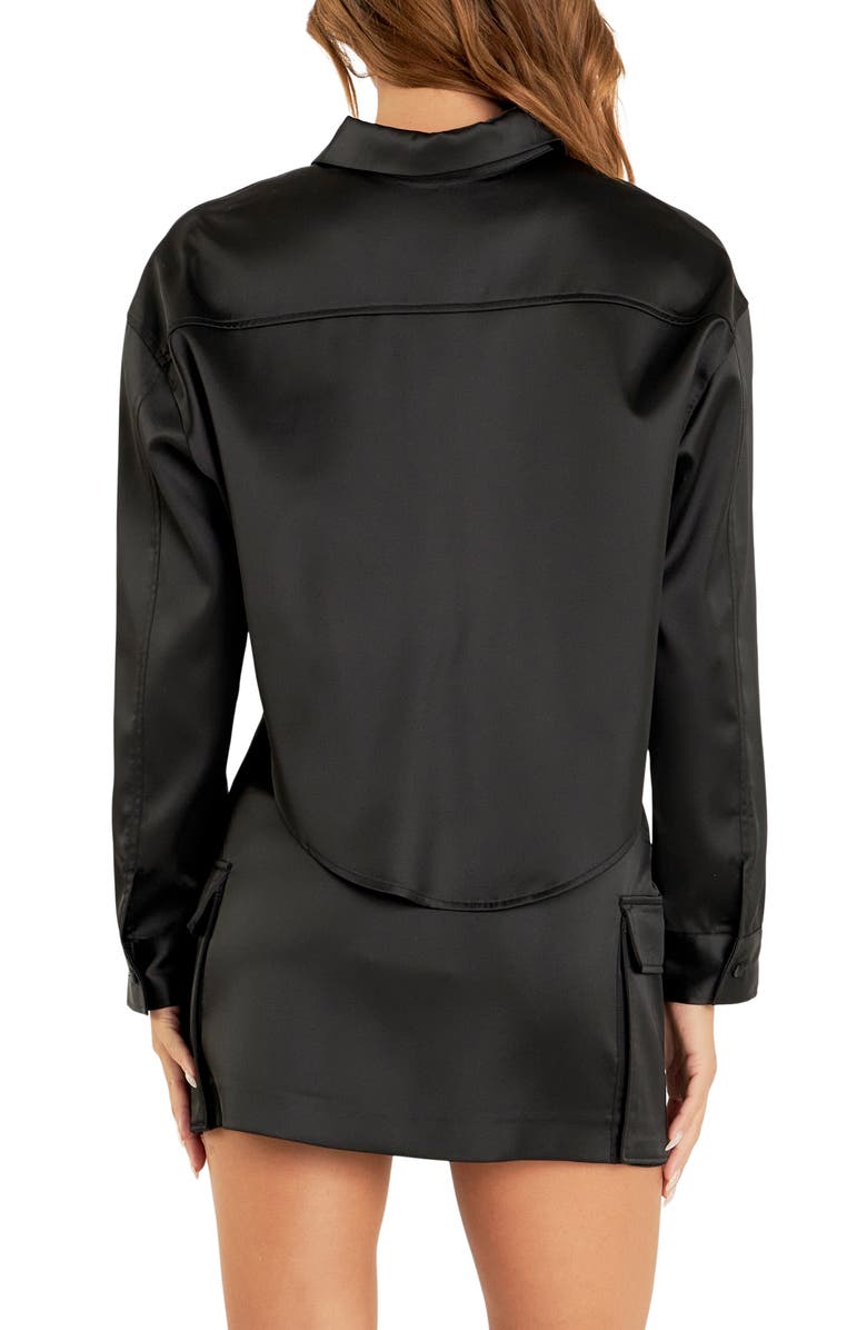 Endless Rose Pocket Detail Crop Satin Shirt, Alternate, color, Black