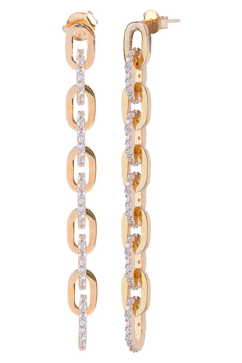 Chain Link & Pave CZ Mariner Link Drop Earrings, Main, color, GOLD