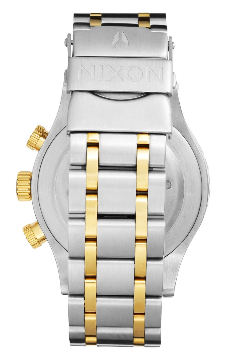 'The 38-20' Crystal Bezel Chronograph Bracelet Watch, 38mm, Alternate, color, SILVER/ GOLD