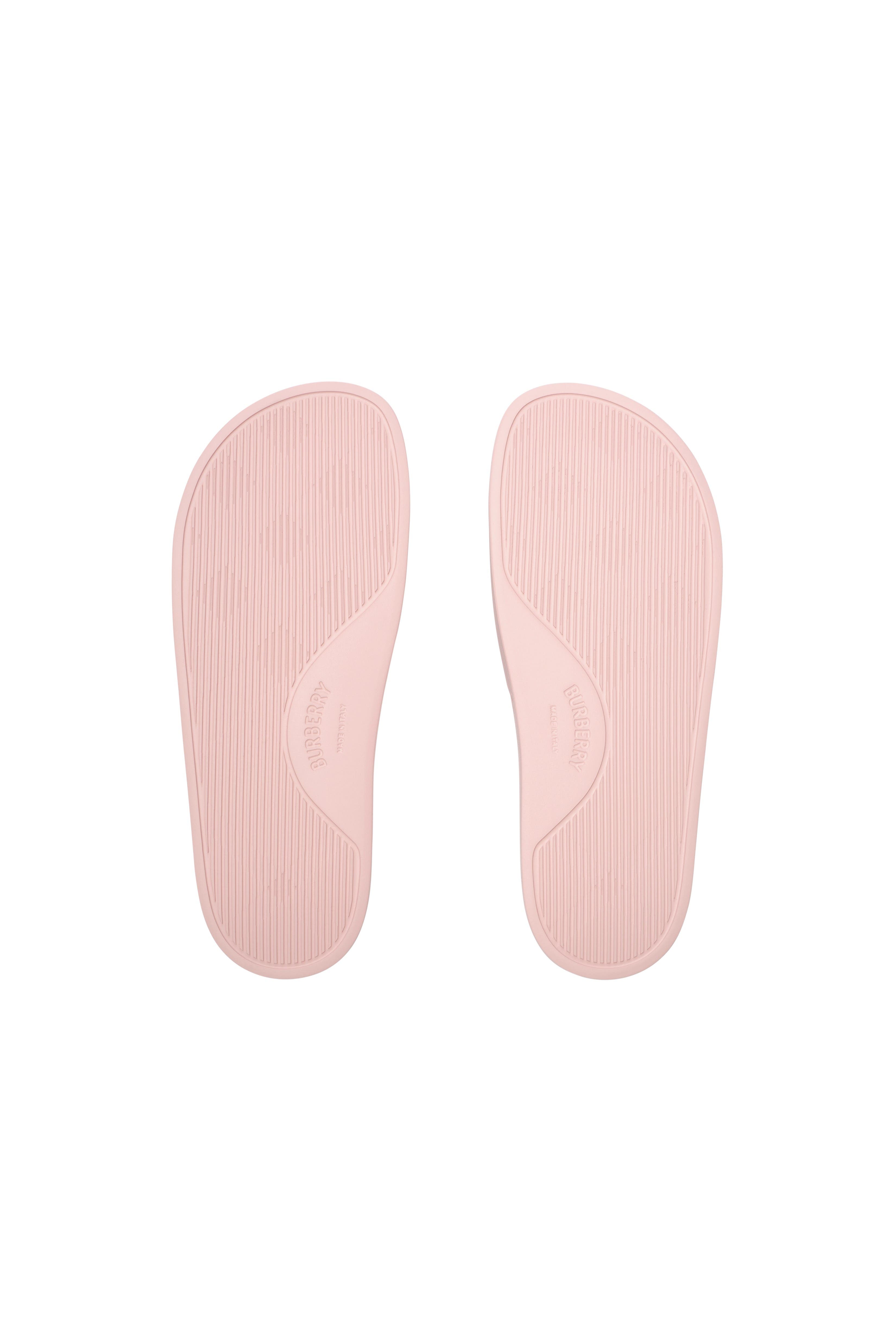 Burberry Logo Slides, Alternate, color, Candy Pink/Dove Beige