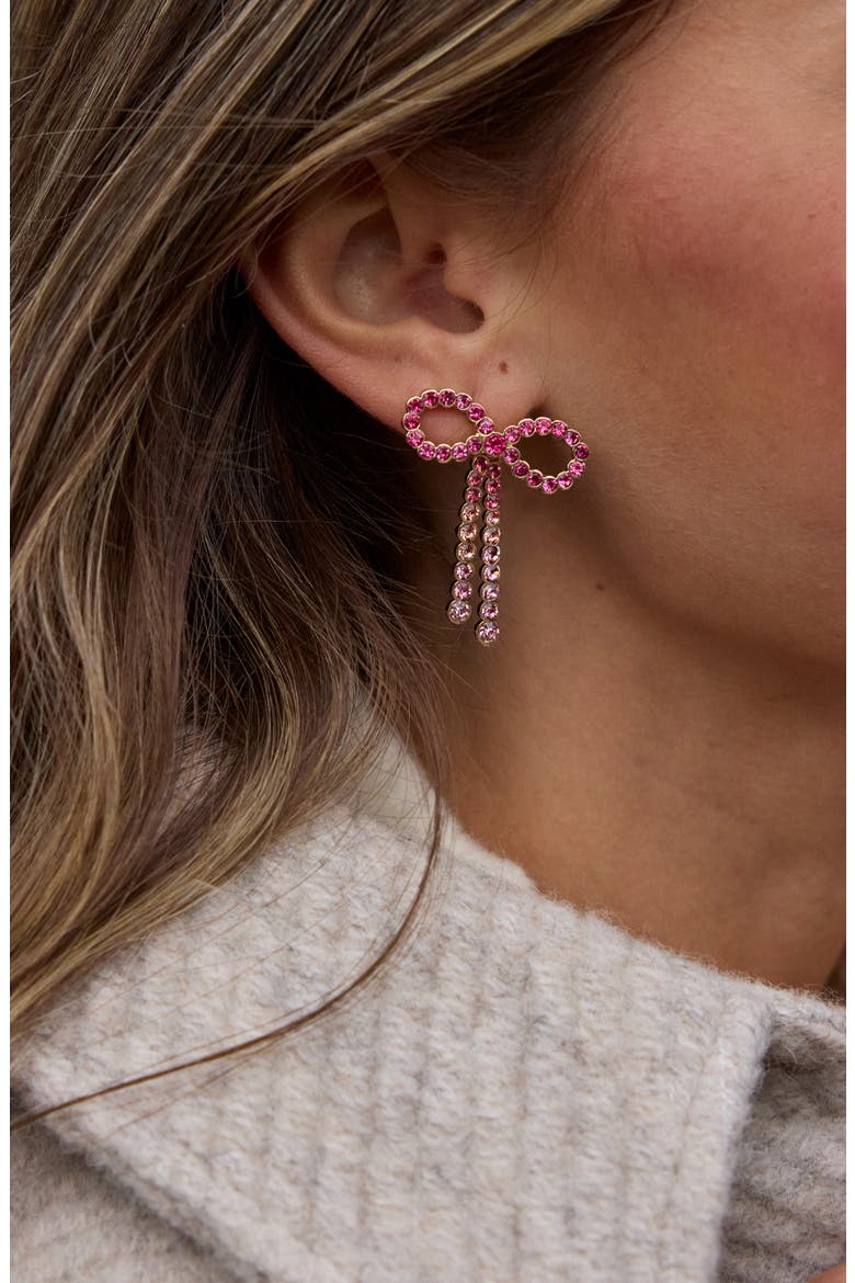 Georgia Crystal Bow Earrings, Alternate, color, PINK/ GOLD