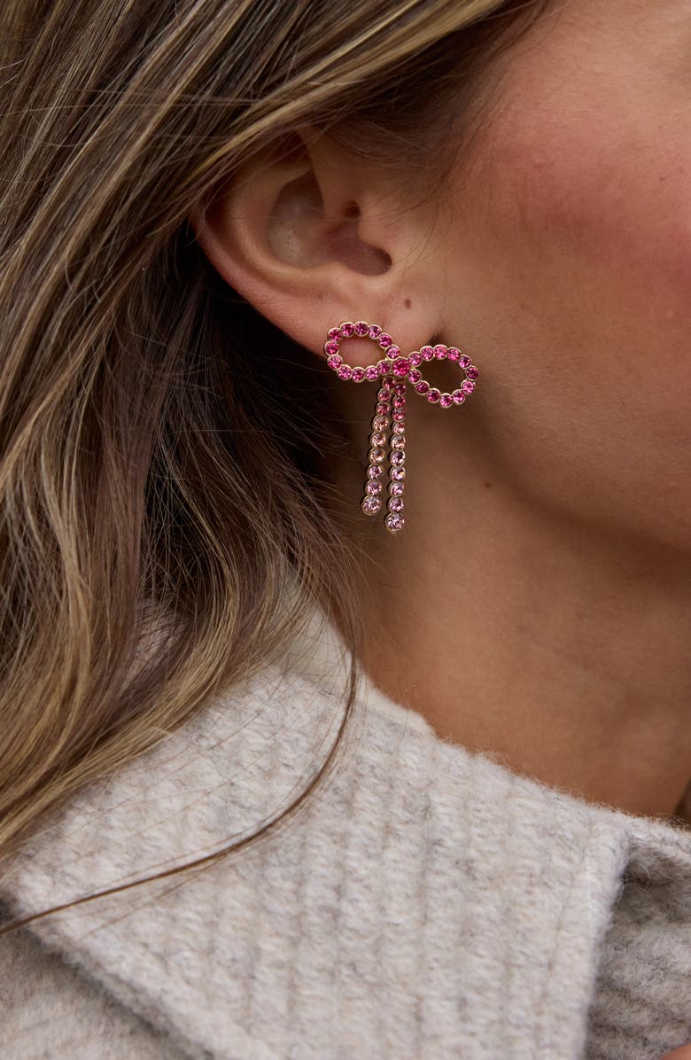 BaubleBar Georgia Crystal Bow Earrings, Alternate, color, Pink/ Gold