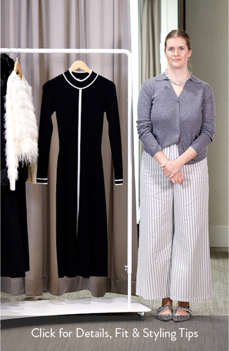 The Noemi Contrast Trim Long Sleeve Rib Midi Dress, sales video thumbnail