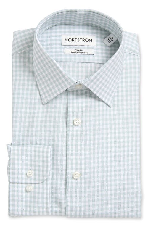 Nordstrom Premium Non-iron Trim Fit Dress Shirt In Green Gingham