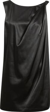 Open Edit Sleeveless Satin Dress with Back Bow Accent