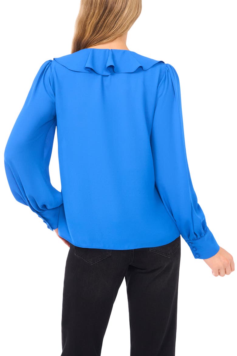 Ruffle Tie Neck Long Sleeve Georgette Top, Alternate, color, COBALT PETAL