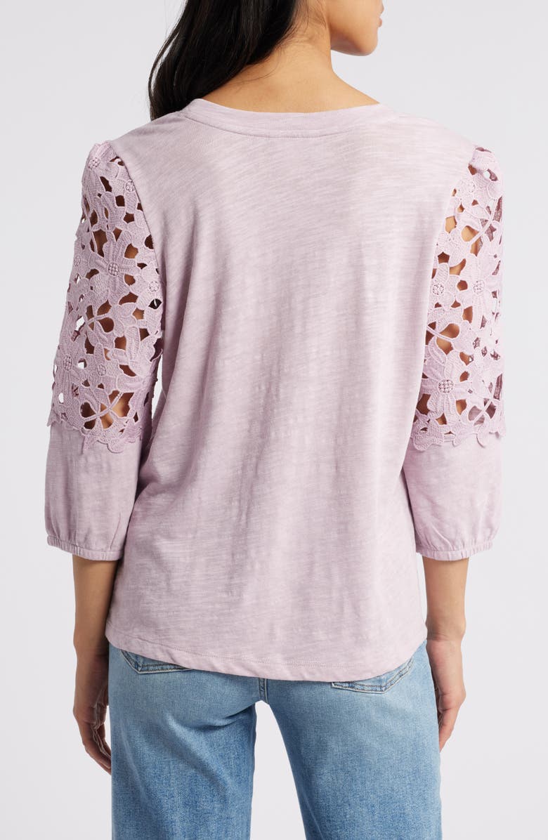 Caslon<sup>®</sup> Lace Sleeve Mixed Media Cotton Blend Top, Alternate, color,