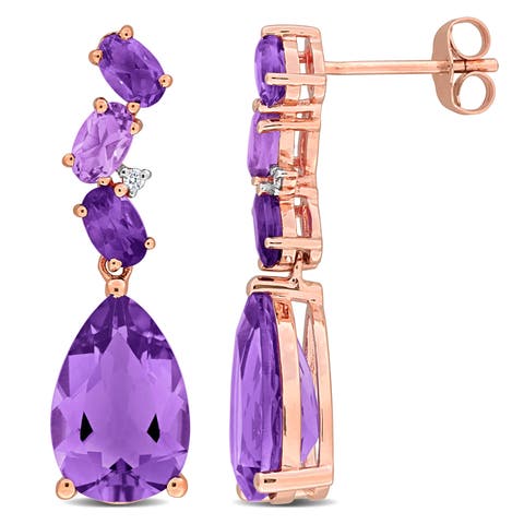 Amethyst & Diamond Drop Earrings 10k
