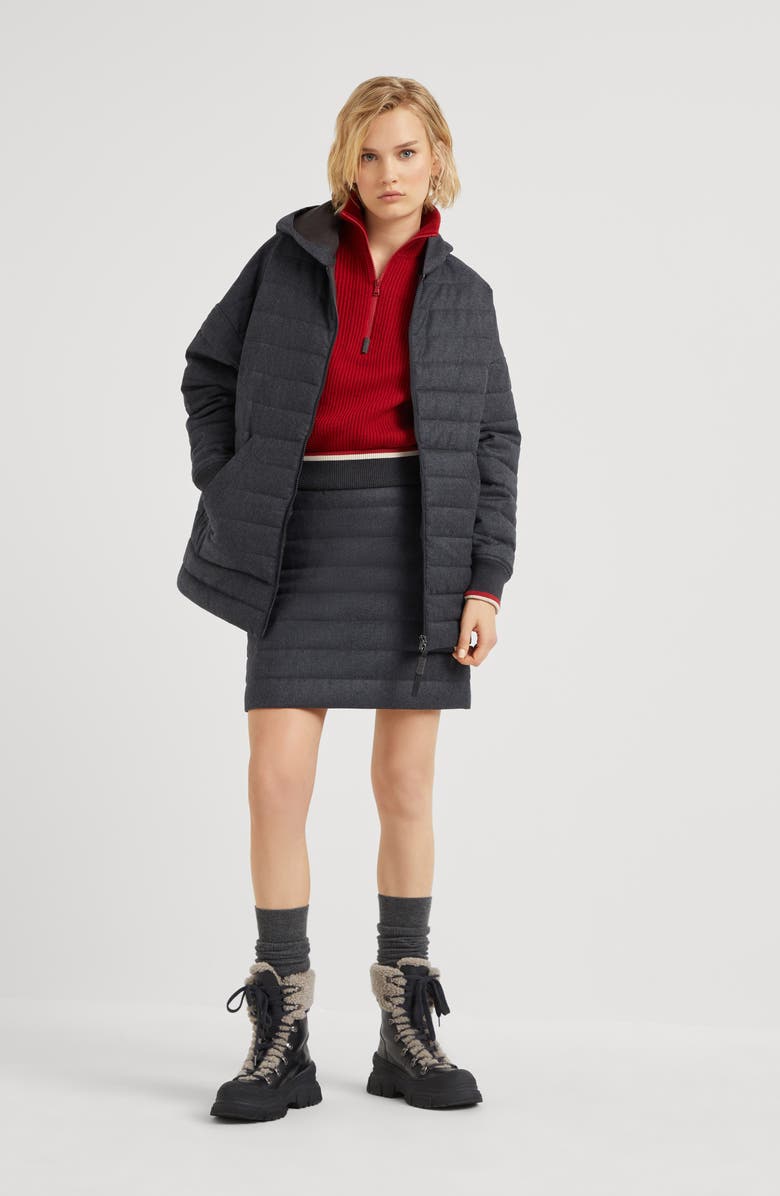 Brunello Cucinelli Cashmere English rib sweater with half zip and shiny detail, Alternate, color, 