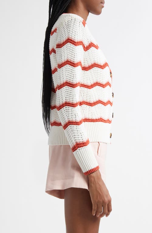 Shop Veronica Beard Ansonia Stripe Open Stitch Cardigan In Off White Pink Shell Persimmon