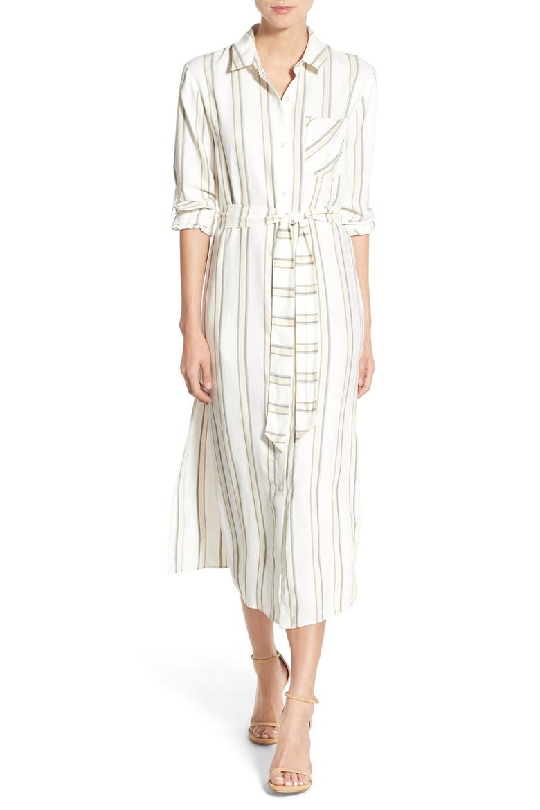 Stripe Midi Shirtdress, Main, color, IVORY MENSWEAR STRIPE