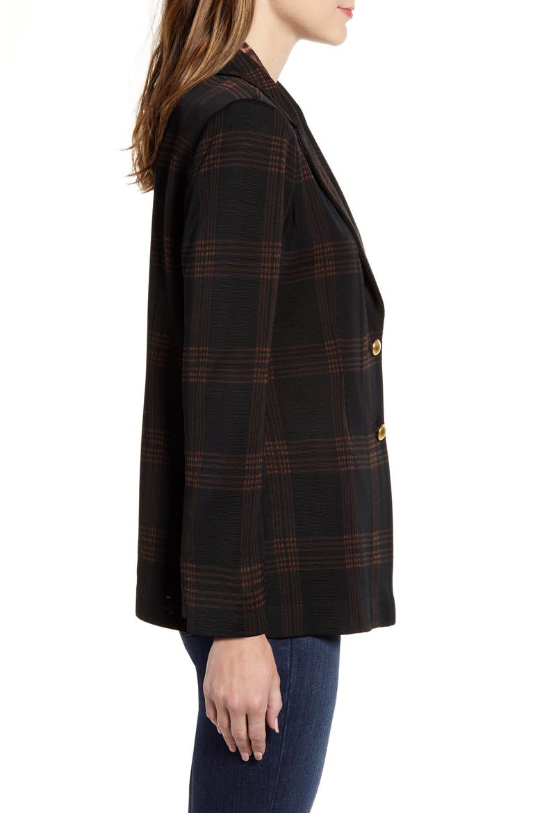 Check Knit Jacket, Alternate, color, BLACK/ COFFEE/ COGNAC