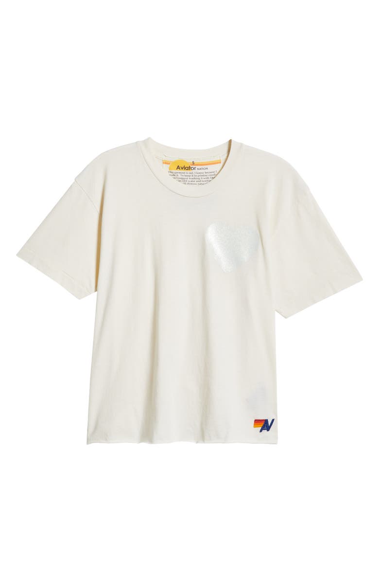 Aviator Nation Glitter Heart T-Shirt, Alternate, color, Vintage White/ Silver
