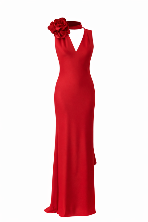 Luna Silky Bias Cut Dress in Assouline Red