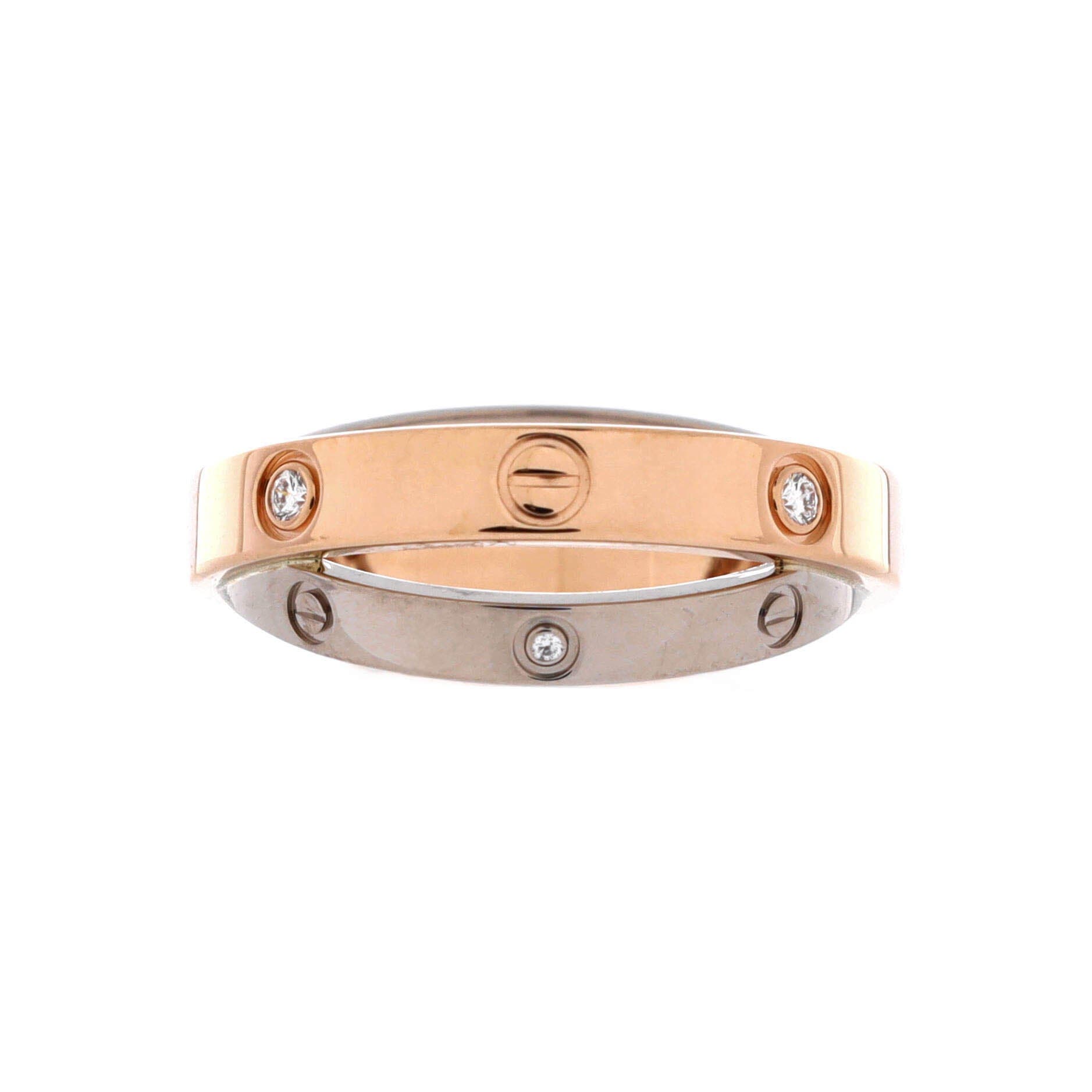 Love 6 Diamonds Double Ring 18K Rose Gold and 18K White Gold with Diamonds, Alternate, color, Metallic Gold