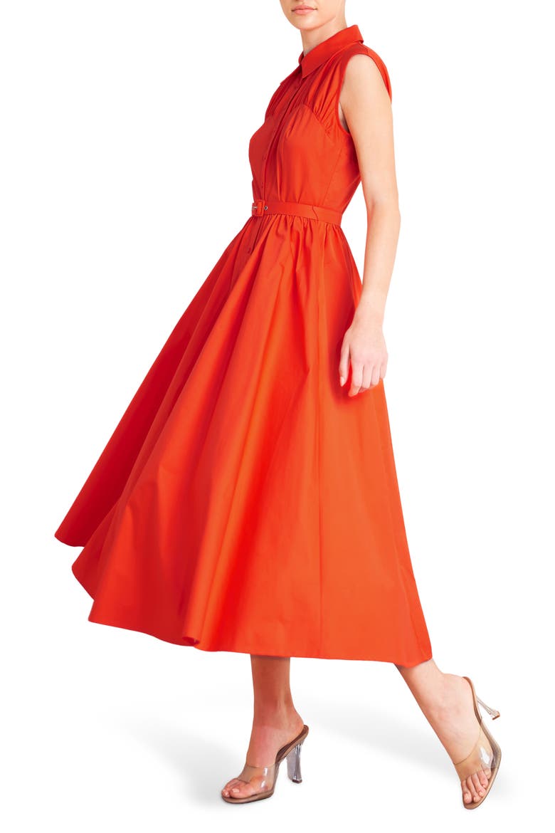 Cotton Midi Dress, Alternate, color, CORAL RED