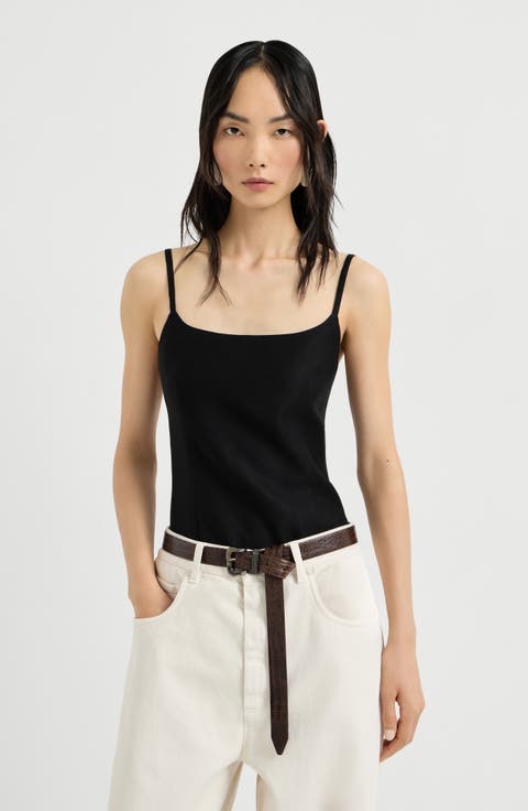 Fluid twill top with monili