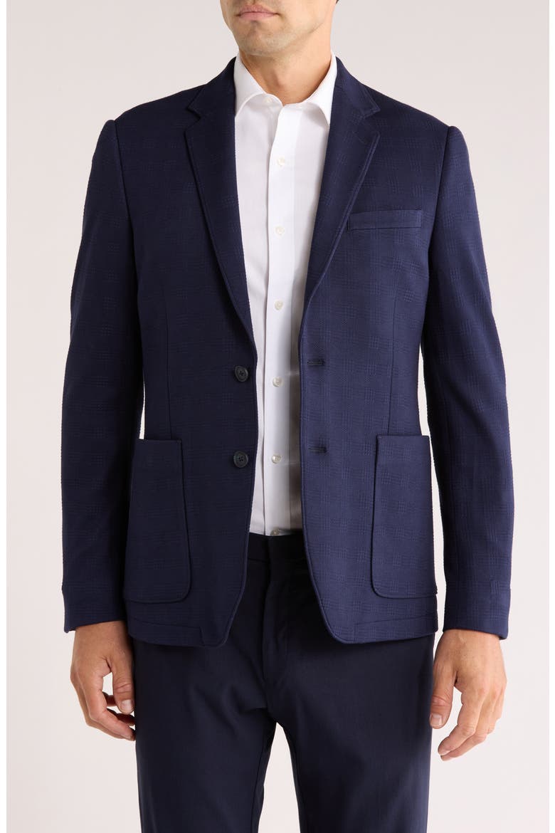 Shadow Plaid Knit Sport Coat, Main, color, NAVY SHADOW PLAID