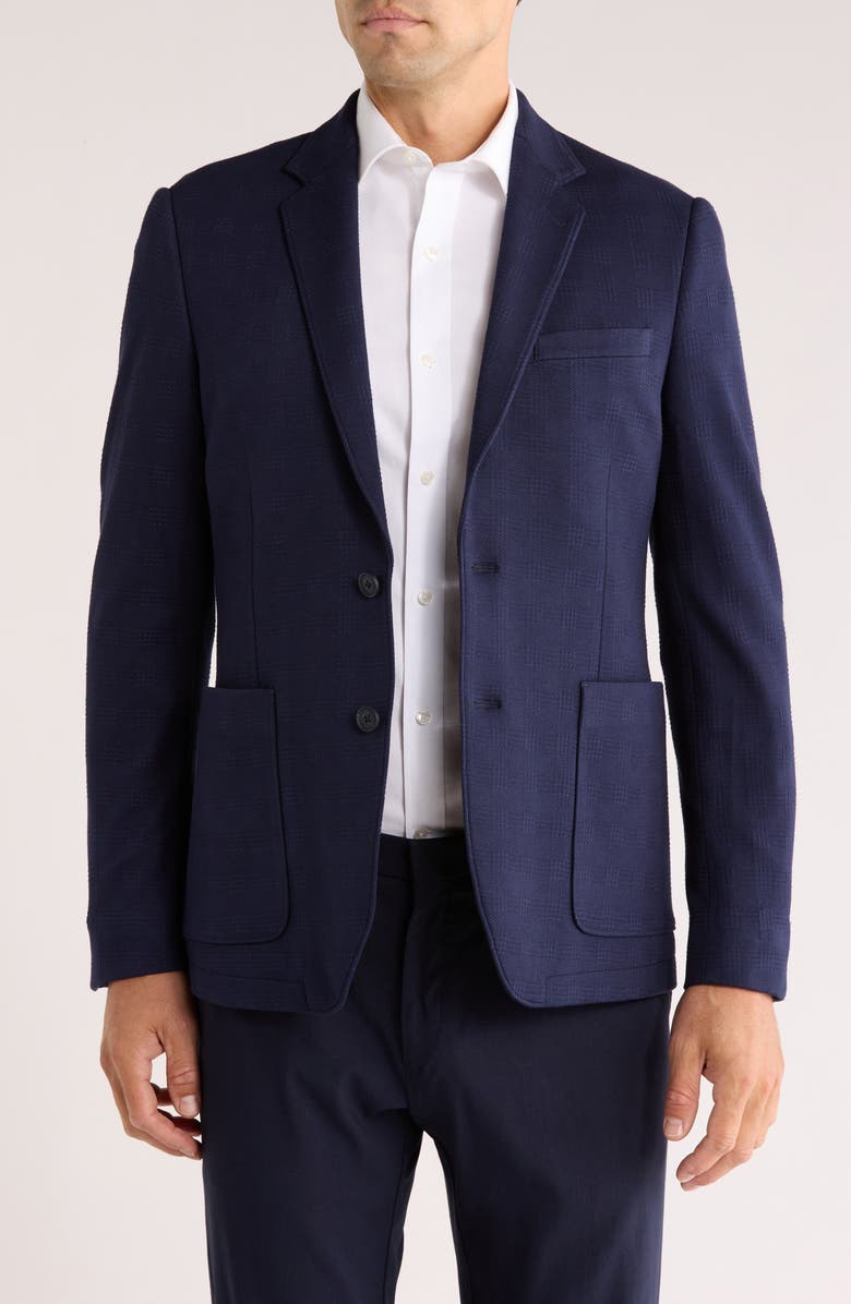 NORDSTROM RACK Shadow Plaid Knit Sport Coat, Main, color, Navy Shadow Plaid