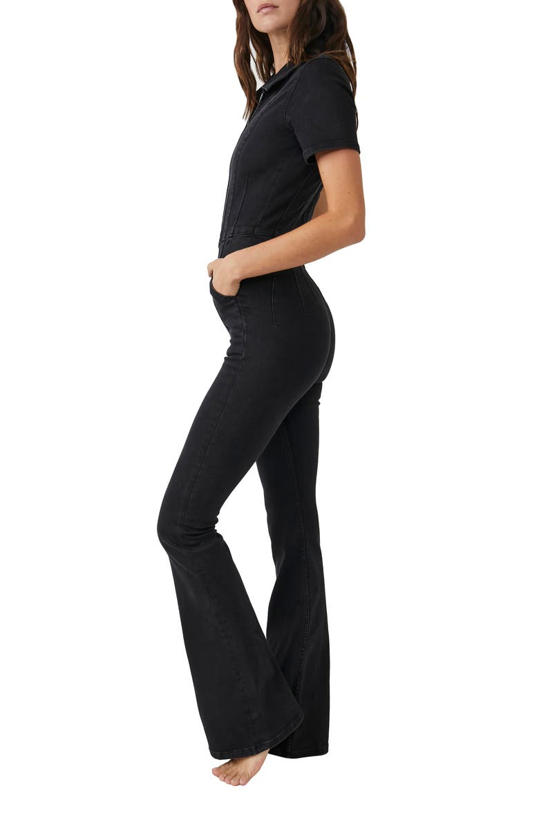 Free People Jayde Denim Flared Jumpsuit, Alternate, color, 