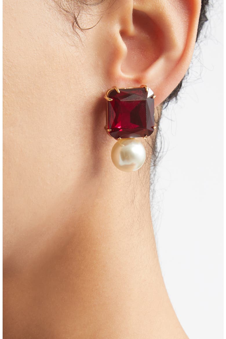 Crystal & Faux Pearl Earrings, Alternate, color, CRANBERRY