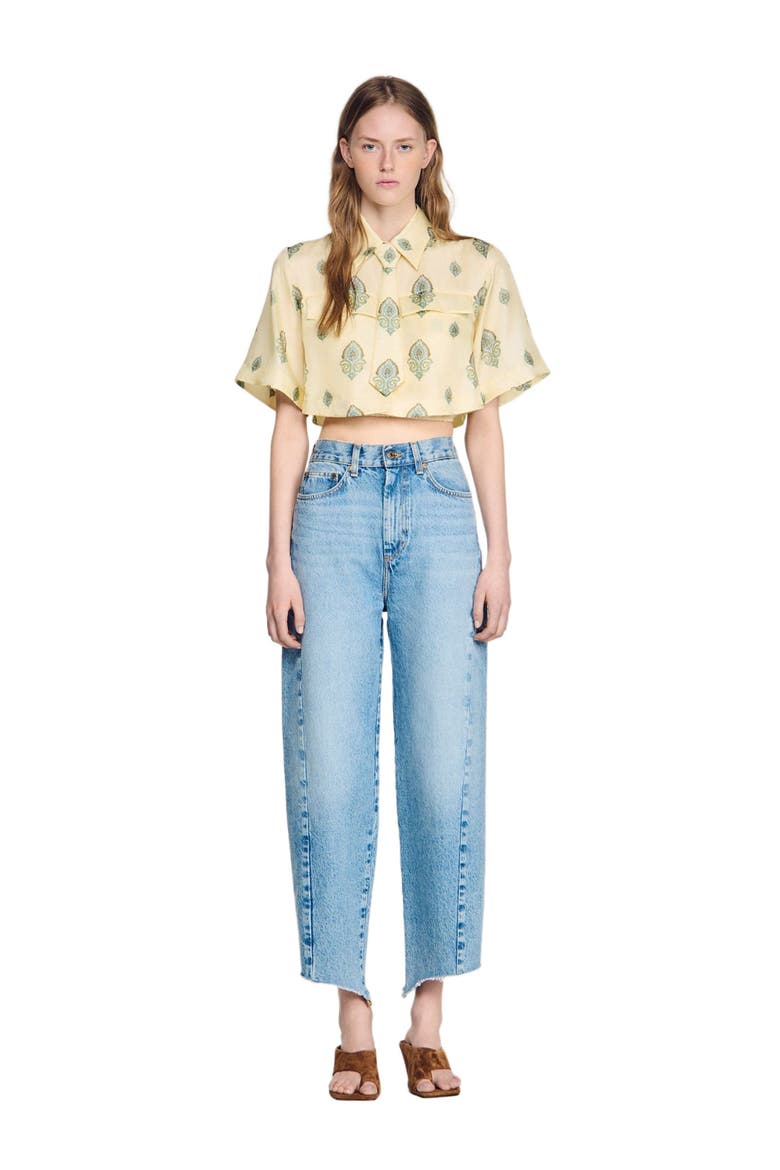 Paisley print crop top, Main, color, Light yellow