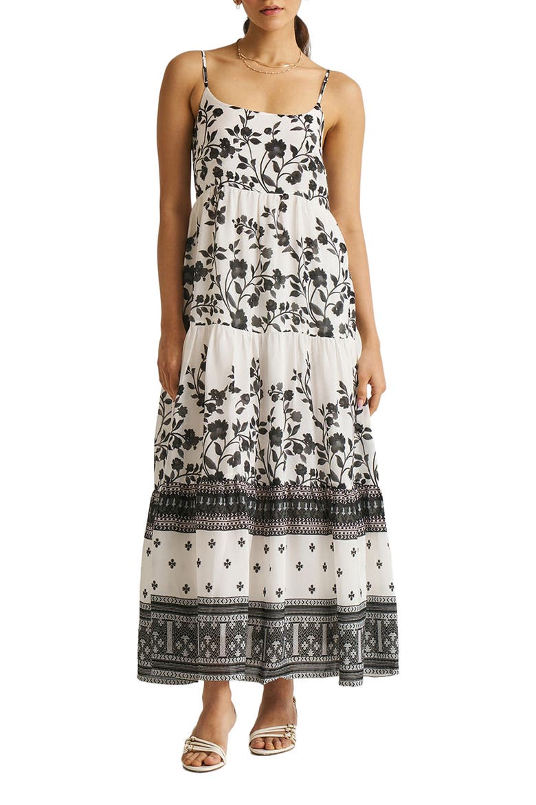 Strappy Tiered Maxi Dress, Main, color, Vines and Twirls Black