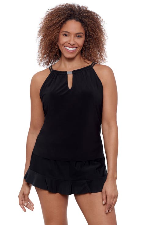 High Neck Keyhole Full Coverage Adjustable Tankini Swimsuit Top
