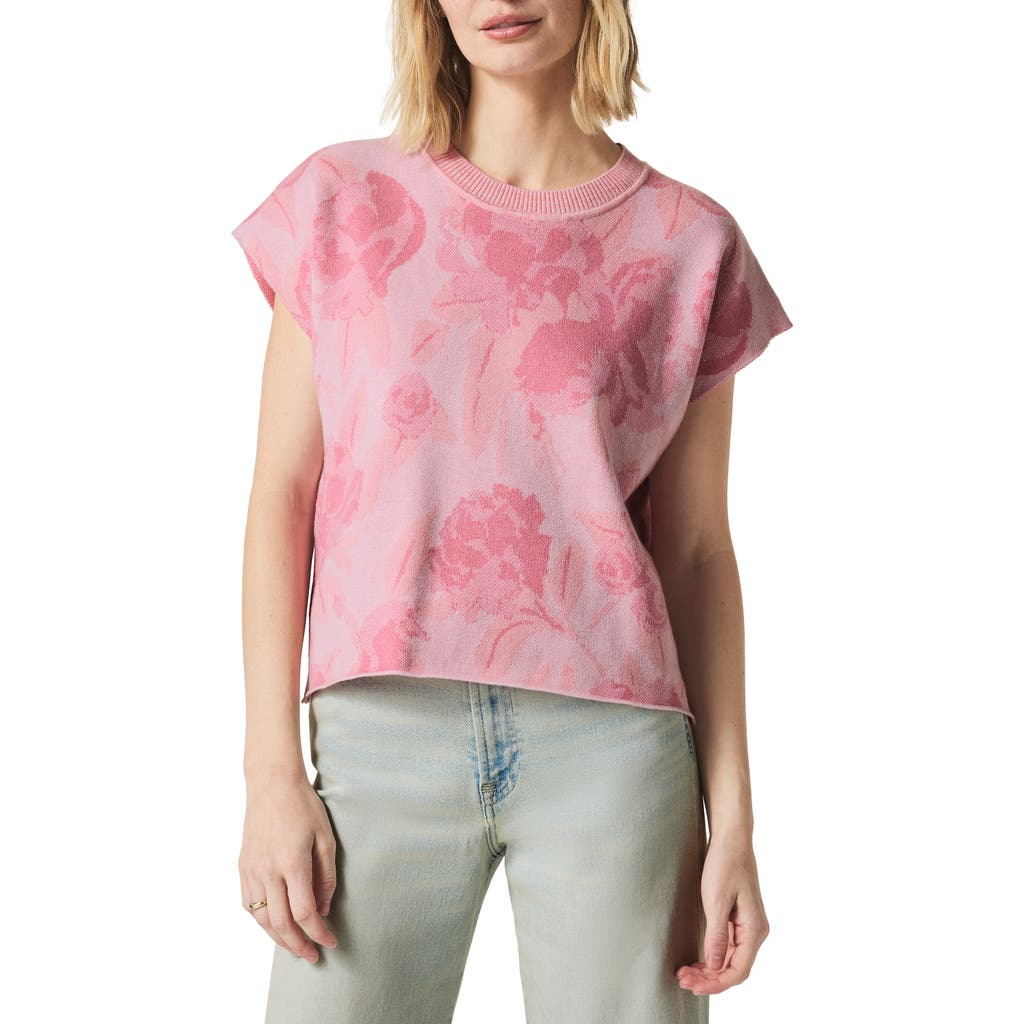 Splendid Flora Floral Jacquard Short Sleeve Sweater In Pink Floral Multi