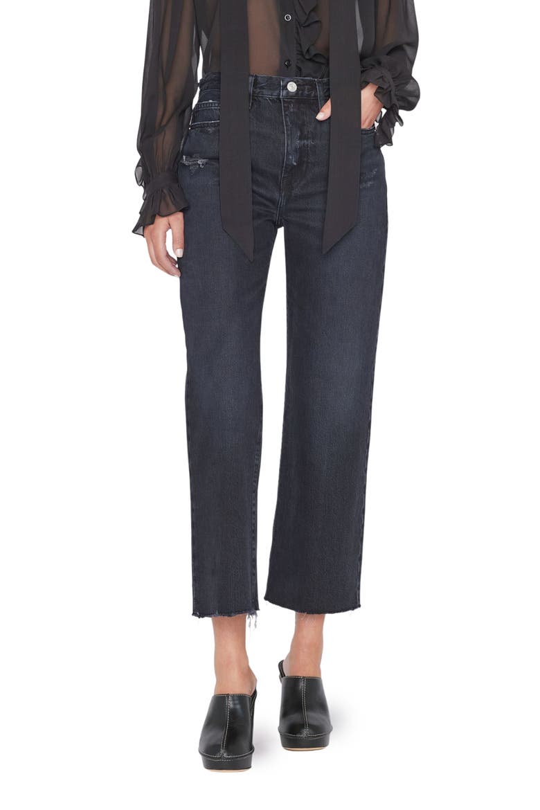 Le Jane Raw Hem Crop Straight Leg Jeans, Main, color, INKWELL RIPS