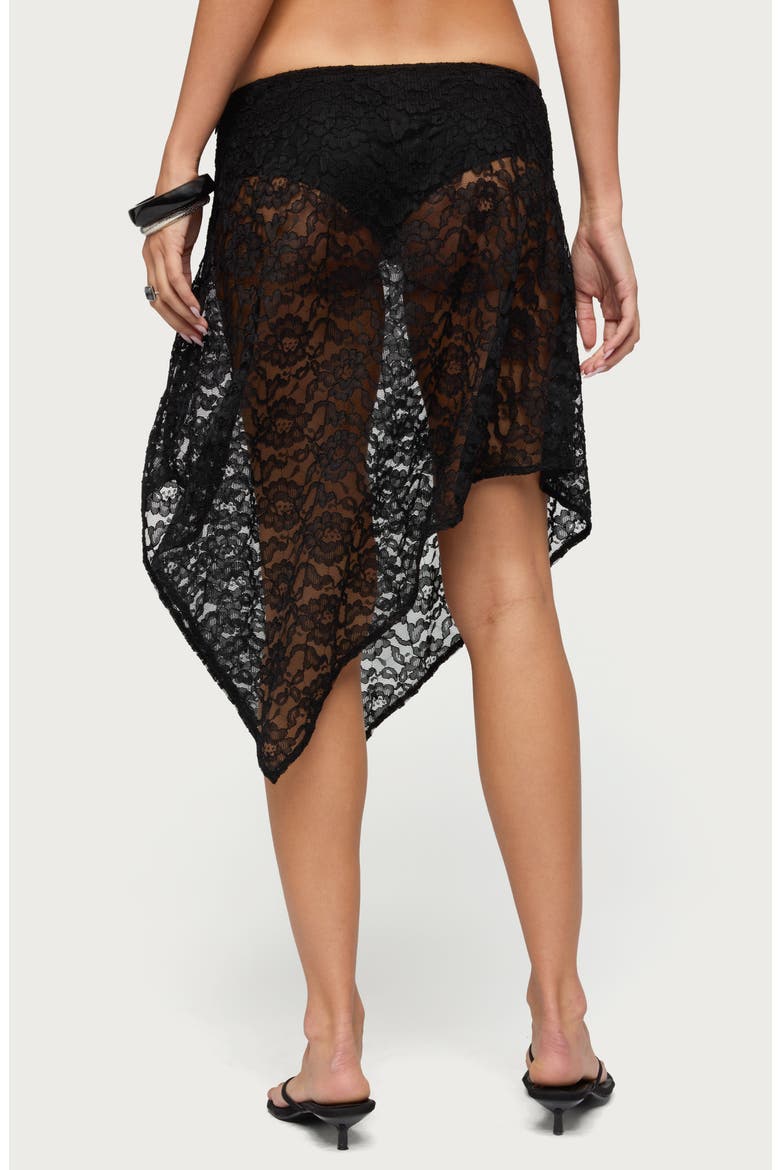 Handkerchief Hem Low Rise Sheer Lace Skirt, Alternate, color, BLACK