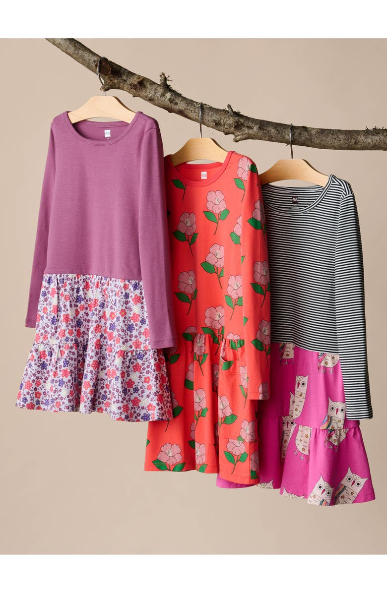 Tea Collection Long Sleeve Pocket Dress, Alternate, color, Winter Camellia