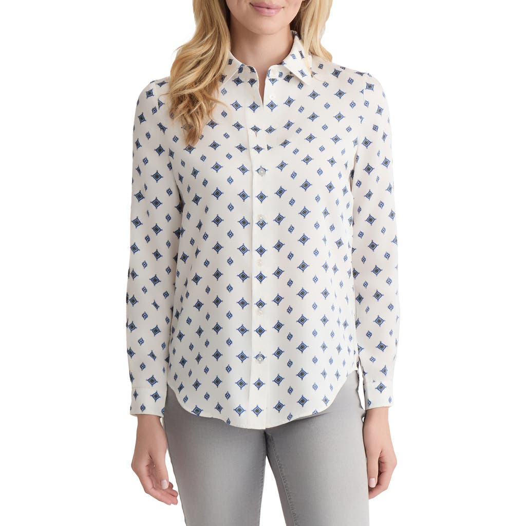 Jones New York Diamond Print Button-up Shirt In White