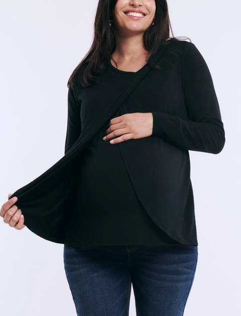 Crewneck Long Sleeve Draped Nursing Tee