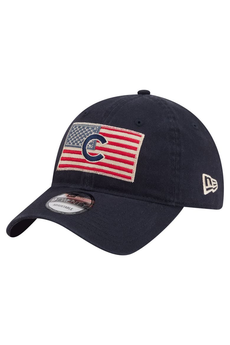 Men's New Era Navy Chicago Cubs Americana Flag 9TWENTY Adjustable Hat, Main, color, Navy