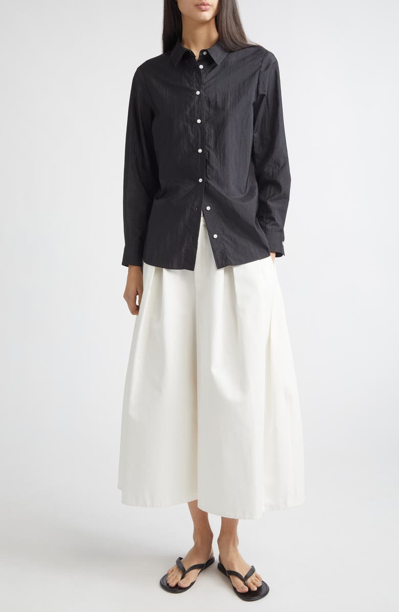 PARTOW Bryant Nylon & Silk Button-Up Shirt, Alternate, color, Black