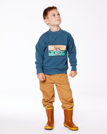 Pullover French Terry Graphic Sweatshirt Teal And Peach Pullover French Terry Graphic Sweatshirt Teal And Peach