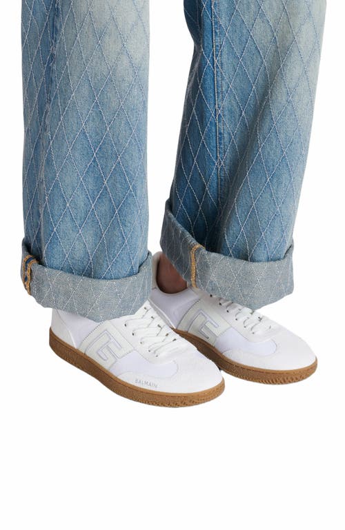 Balmain Leather And Canvas Swan Trainers In White
