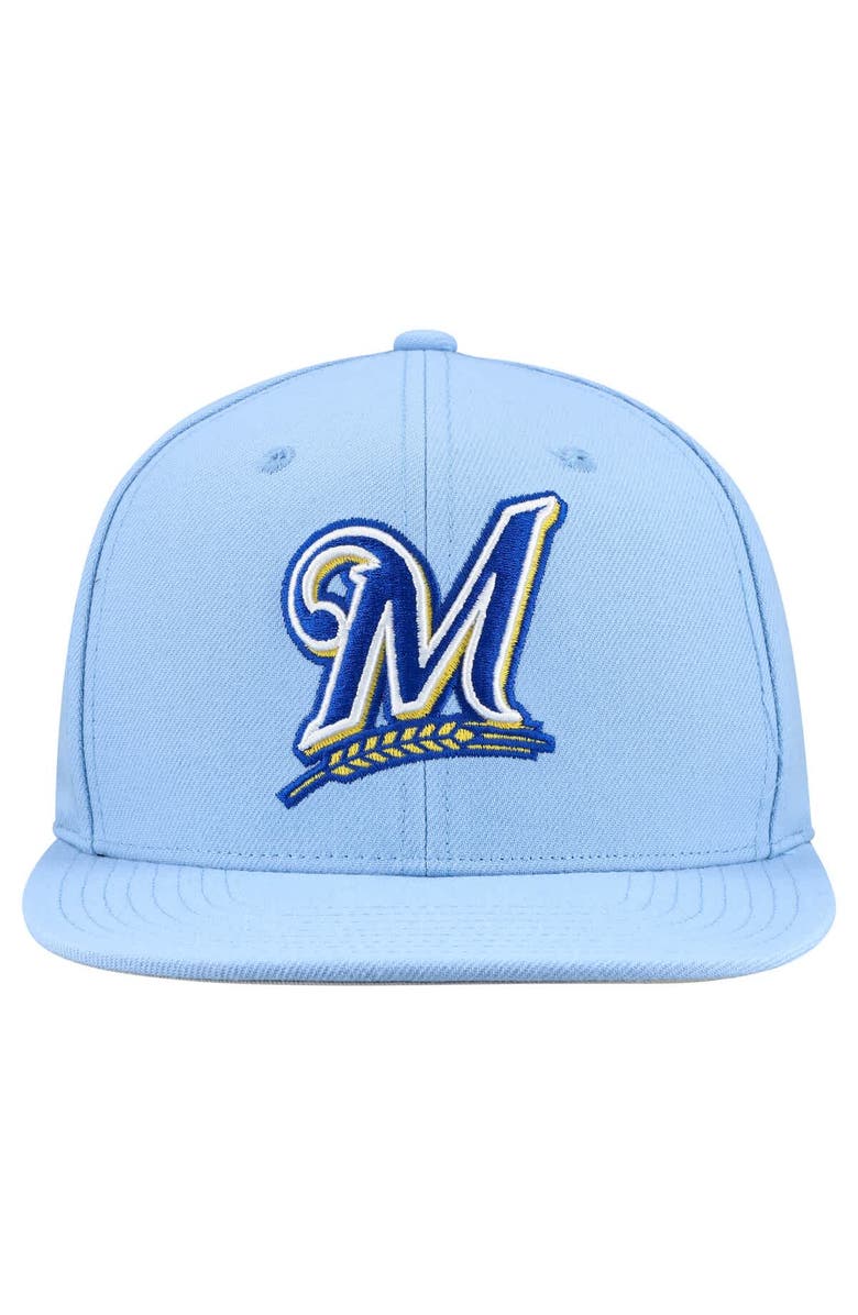 Mitchell & Ness Men's Mitchell & Ness Powder Blue Milwaukee Brewers Cooperstown Collection Basic Flip Snapback Hat, Alternate, color, Powder Blue